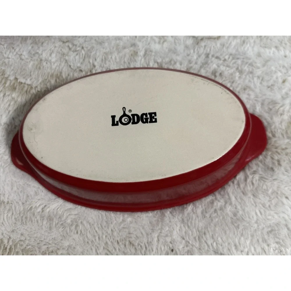 Lodge Red Enameled Stoneware Oval Gratin Baking Serving Dish 9.5